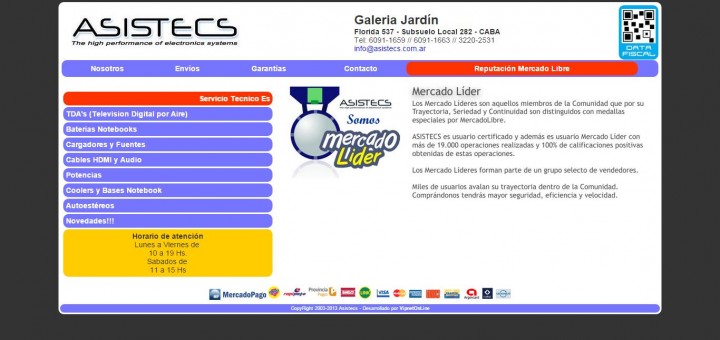 Screenshot del sitio Web de Asistecs